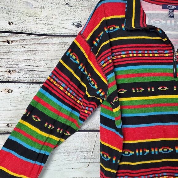 Chaps Sport Men's 2X Southwest Aztec Stripe Pullover 1/4 Zip Collar Cotton Long - Picture 3 of 7